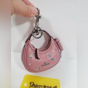 NWT Coach Carmen Bag Charm With Star Print Silver Dusty Pink CCF22
